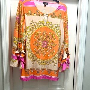 Melissa Paige Orange and Pink Ornate Blouse